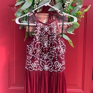 Burgundy high neck prom dress/homecoming court